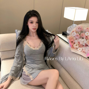 纯欲风吊带睡裙 春季 LAria灰调慵懒 性感睡衣女人棉牛奶丝2026新款