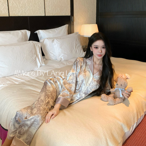 LAria水墨晕染 睡衣女2026新款春季纯欲风冰丝高级感纯欲风家居服