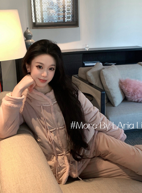 LAria仙仙紫 冬季珊瑚绒家居服三层夹棉加绒加厚睡衣女冬款2025