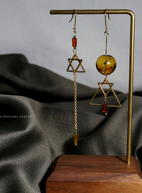 TIMEXX原创复古星球玻璃球手作耳环 ins冷淡风几何耳坠三角形耳钩