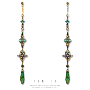 TIMEXX原创设计绿色星球工业风黄铜小众手作耳环捷克串珠长款 耳饰