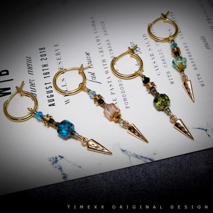 TIMEXX原创设计守护灵锥复古捷克珠异域风个性 小众手作耳环女耳饰
