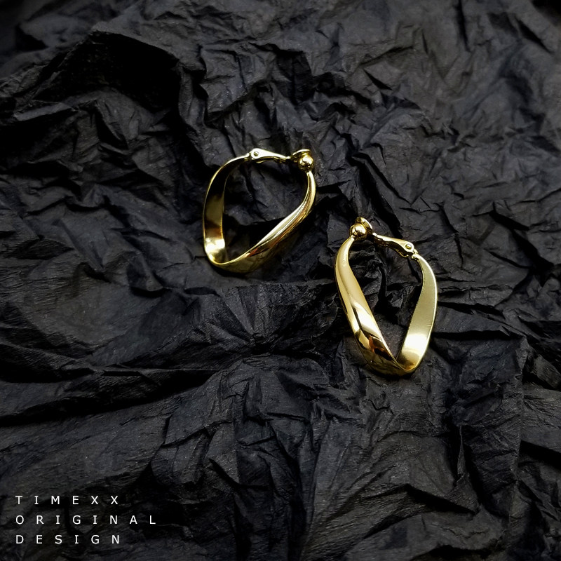 TIMEXX 极简金属感法式耳圈 高级感金色耳环冷淡风耳夹耳扣耳饰品