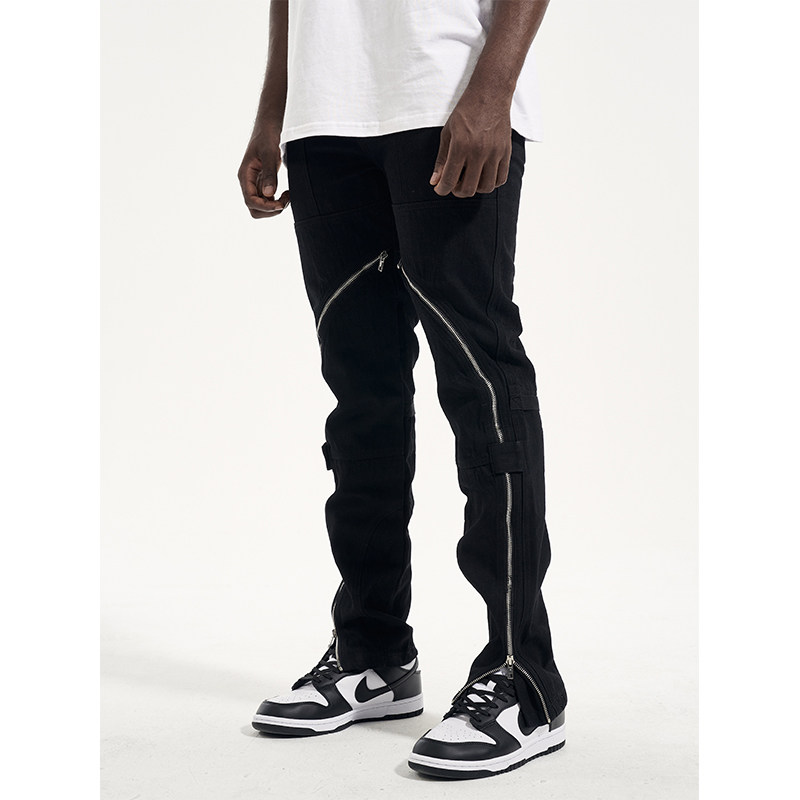 【潮woo专属】高街拉链far archive风wookvibe潮牌做旧牛仔裤男