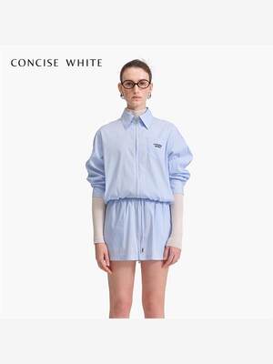 CONCISE-WHITE简白 24春季新款条纹翻领衬衣夹克外套女设计师品牌