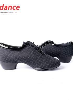 SZ舞鞋 拉丁黑色方格男女士少儿通用两点底软底教师鞋包邮ST04H5