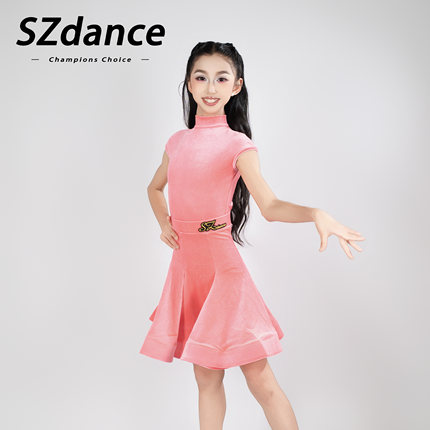 SZDANCE拉丁舞服新款女童专业比赛服国标舞蹈规定赛服B0042荧光粉