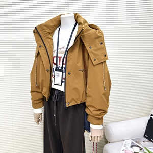 桔色小个子90白鸭绒羽绒内胆冲锋衣短款派克服外套女2024冬季新款