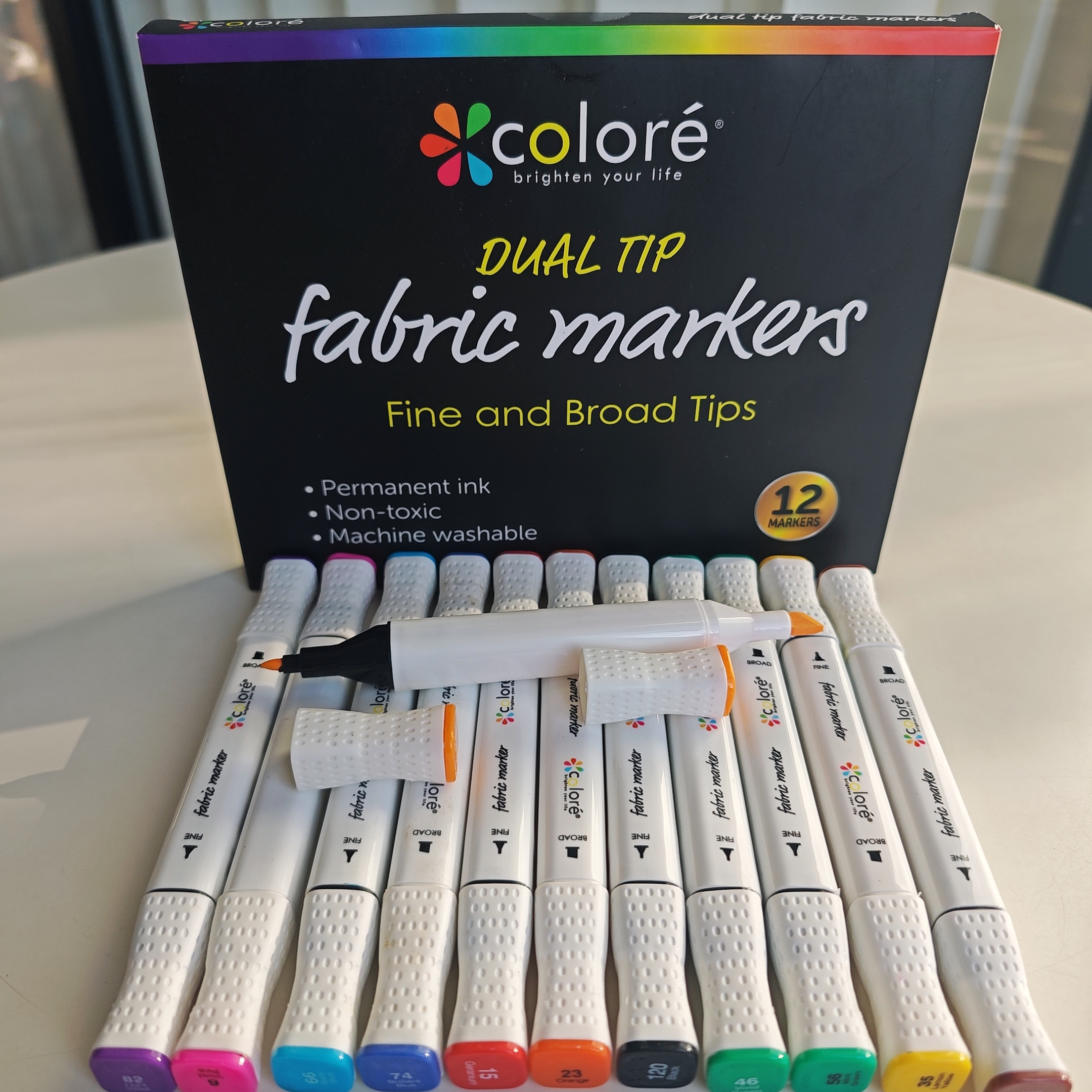 布艺马克笔 可以在衣物上书写的 外贸双头彩笔12色一盒