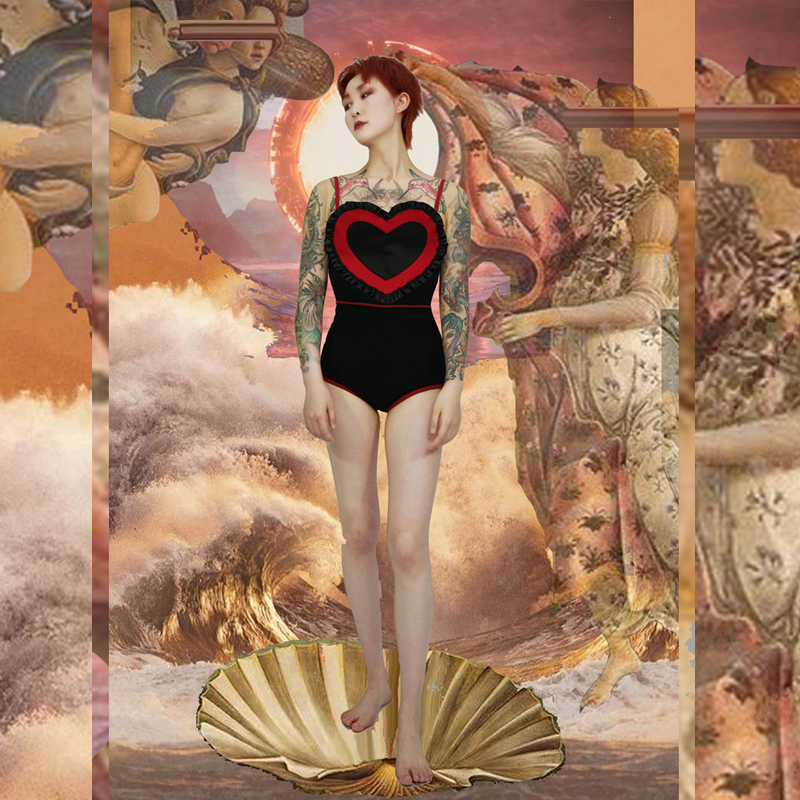 法式复古可拆卸连体平角泳衣女