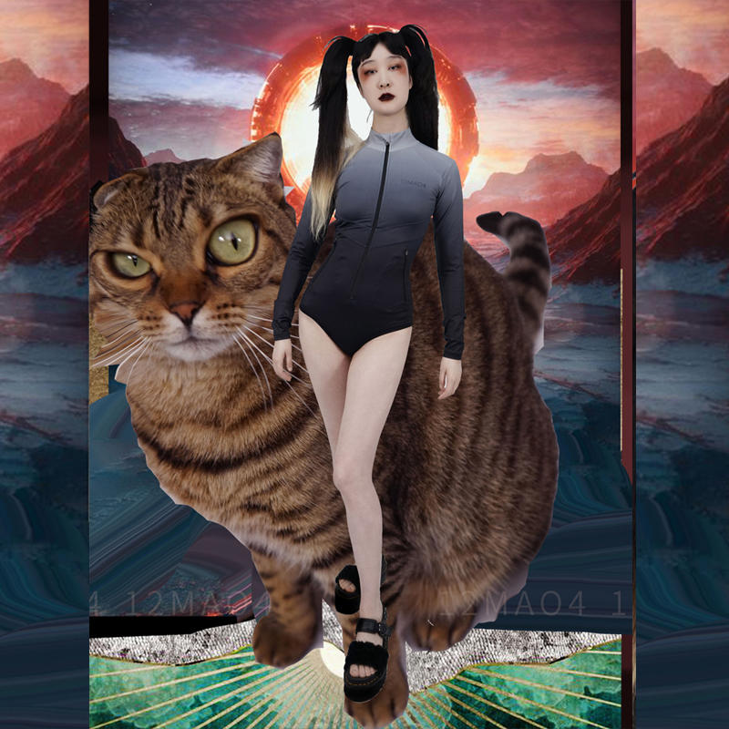 原创设计防晒长袖渐变泳衣女