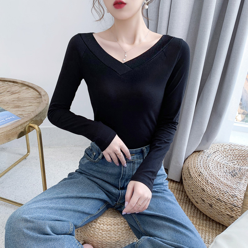 纯棉舞蹈前后大双V领露背长袖女