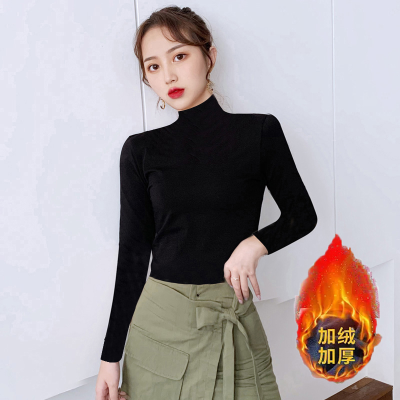 加绒高领中立领长袖打底衫女棉