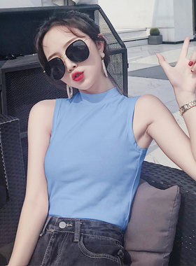 短款小背心女外穿半高领螺纹坎肩