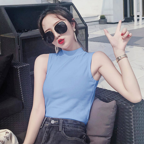 短款小背心女外穿半高领螺纹坎肩