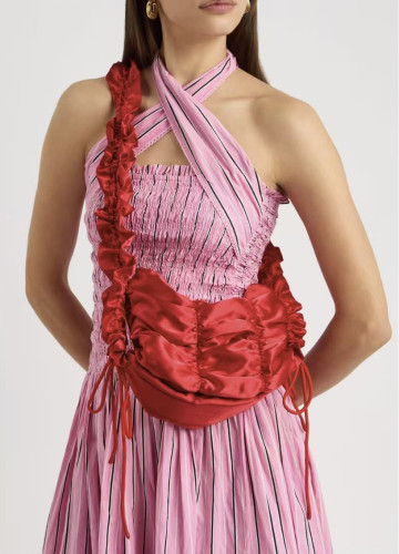 Ruched satin shoulder bag荷叶边单肩斜挎包 婚礼新娘包婚庆包女