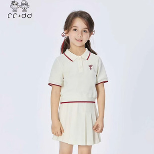 学院风百褶裙套装 FF&DD代购 日系女童撞色休闲短polo衫 25夏季 新品