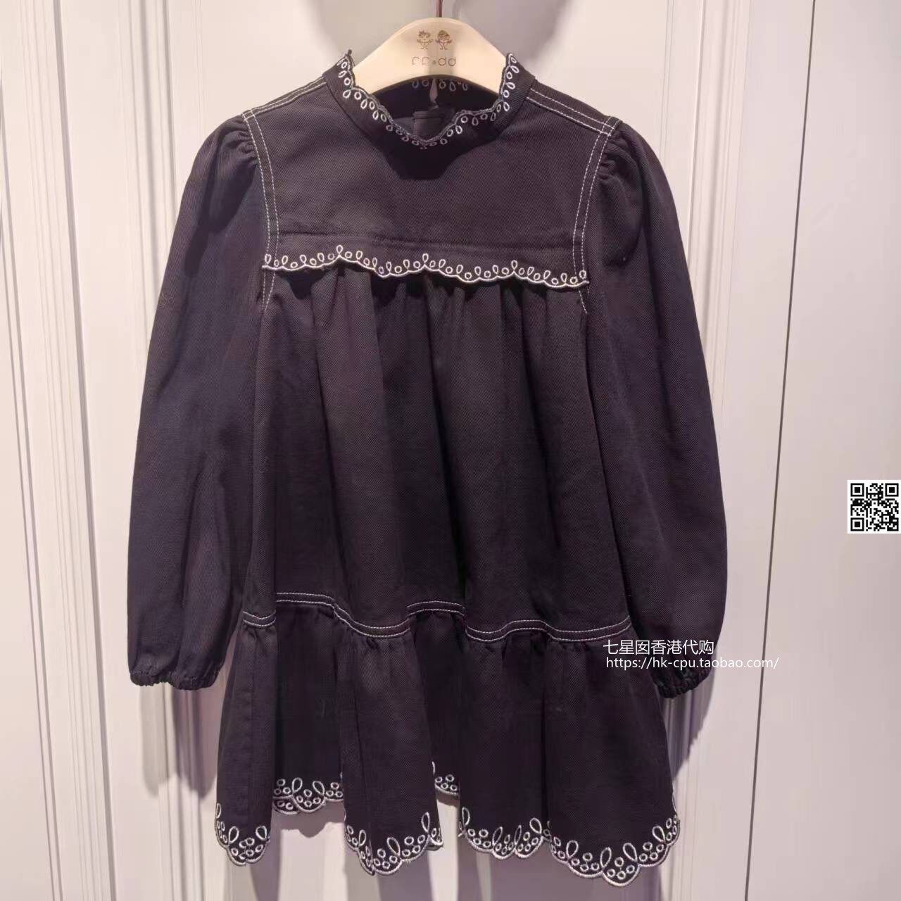 24春秋新品女童复古绣花立领时尚灯笼袖牛仔连衣裙FF&DD专柜代购