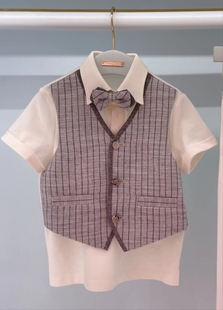 24春夏新品 英伦绅士男童假两件条纹休闲Polo衫 力高芘熊专柜代购