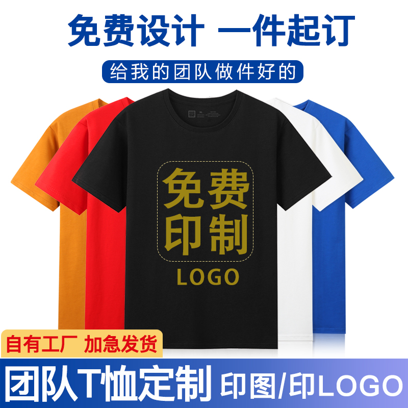 定制t恤印logo图文化衫重磅纯棉短袖订做聚会班服diy团队工作服装