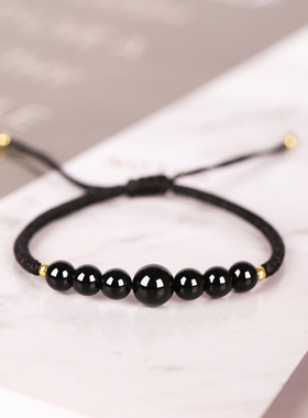 天然乌金黑曜石手链情侣款