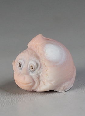 [原创]纯手工俏色雕刻粉玛瑙猴子与桃吊坠天然眼图挂件楼叔孤品