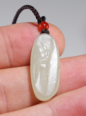 【籽料】和田玉关公挂件青白玉武财神吊坠有杂矿缺特价款楼叔孤品