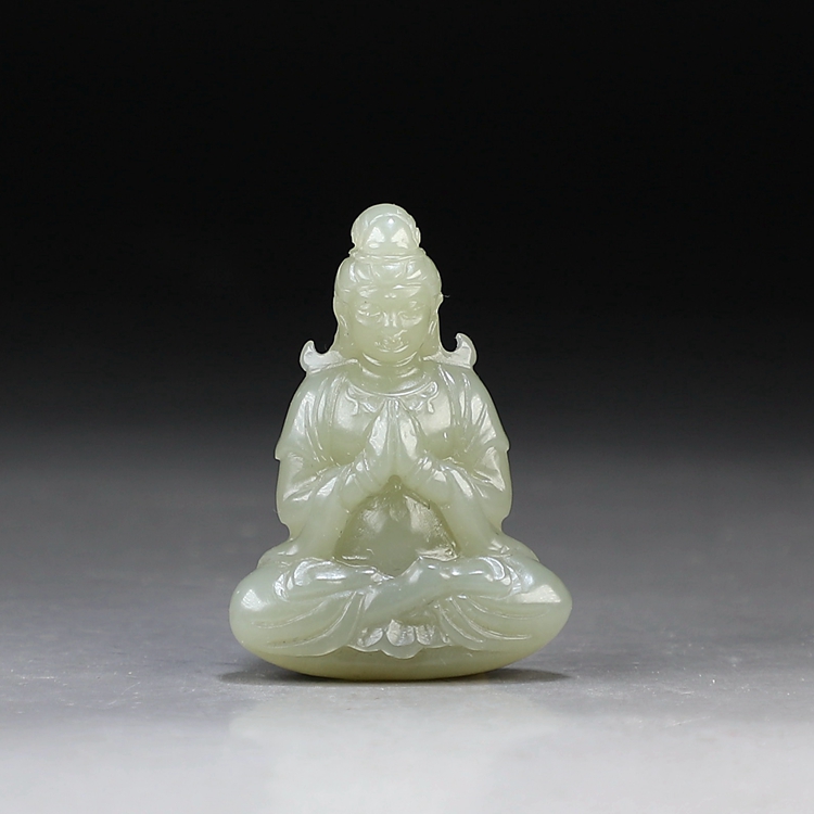 [新品特价]新疆和田玉观音挂件 天然青白玉小摆件 楼叔孤品