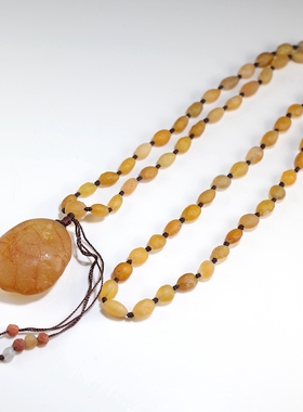 【孤品】天然戈壁玛瑙原石挂件 楼叔手工原创米粒状小珠链配吊坠