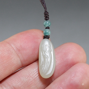 [籽料]和田玉武财神手机吊坠 新疆青白玉关公小挂件 楼叔孤品