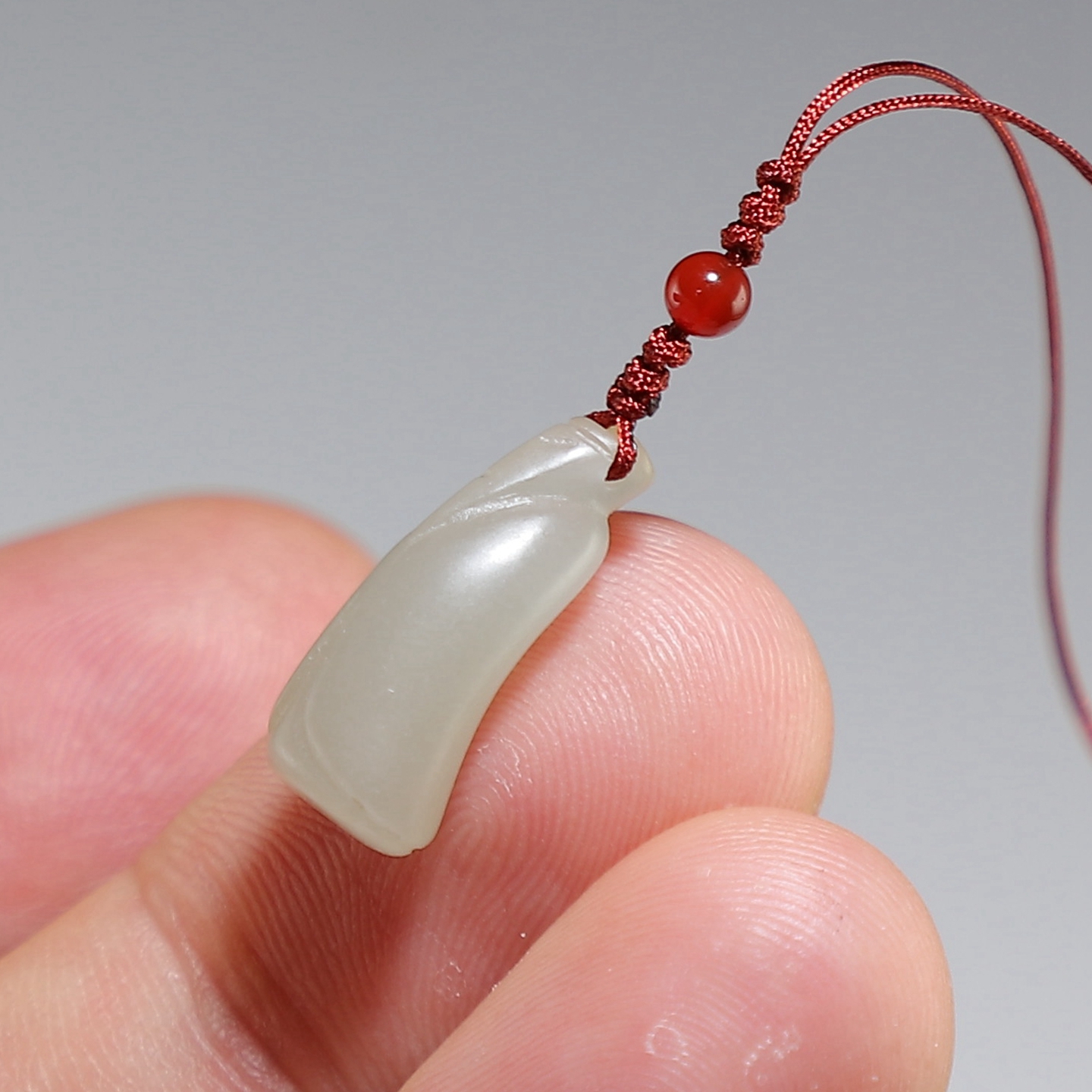 [原创]和田玉手工雕刻翁仲手机挂件 新疆青白玉小吊坠 楼叔孤品