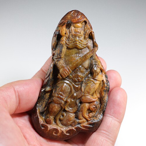 【钟馗】河磨玉原石纯手工雕刻把玩件 楼叔孤品