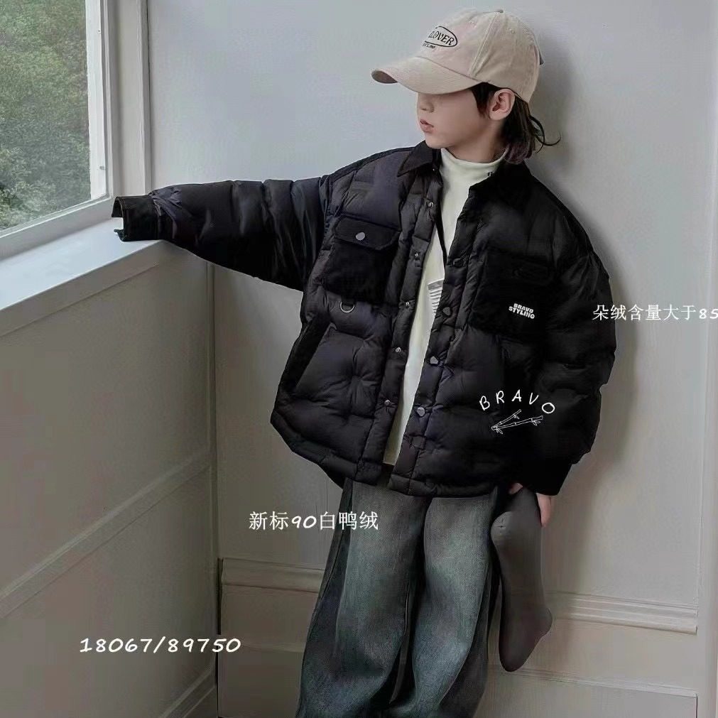 布芮欧2025新款男童宽松冬款轻羽绒洋气百搭白鸭绒羽绒衬衫18067