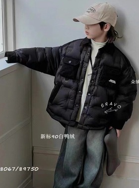 布芮欧2025新款男童宽松冬款轻羽绒洋气百搭白鸭绒羽绒衬衫18067
