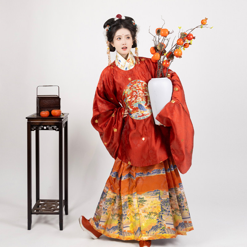 原创汉服定织仿妆花撒纱料马面裙4.5米摆6对褶- 览山庭