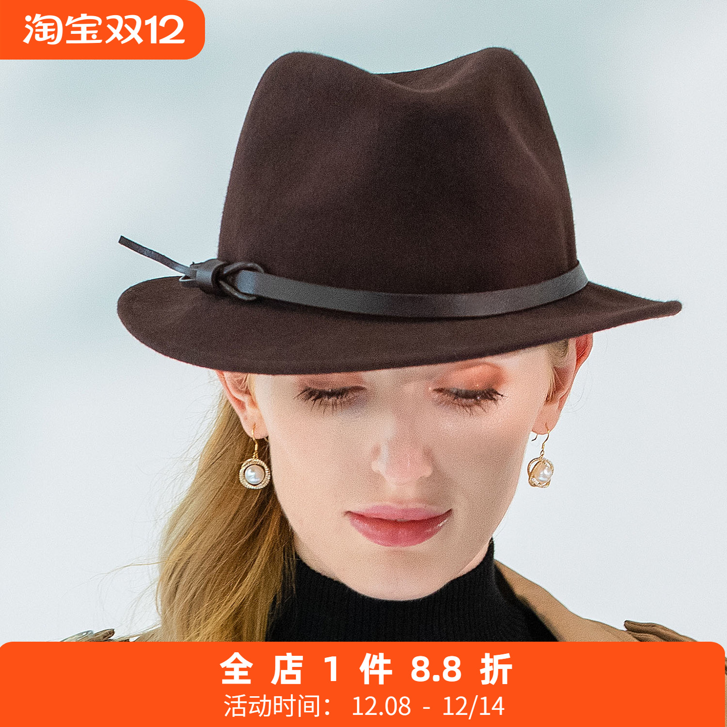 EE 秋冬新款 皮带装饰男女通用爵士帽 简约百搭羊毛呢帽子