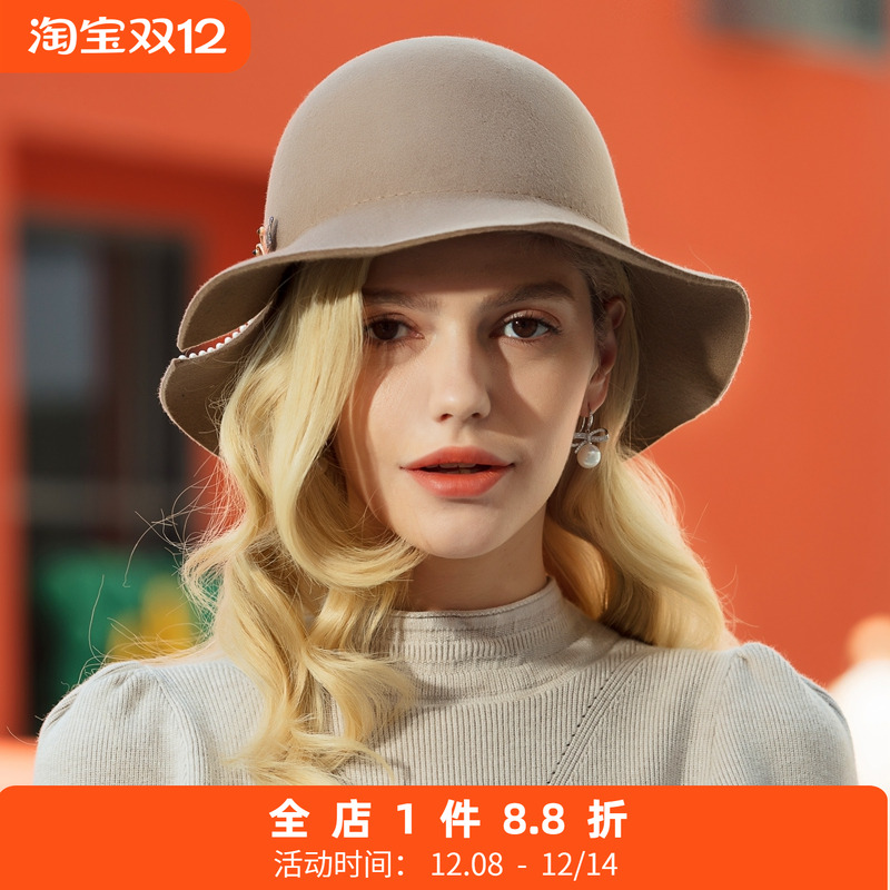 EE 设计师原创冬季新款英伦羊毛呢礼帽 优雅百搭名媛帽子女