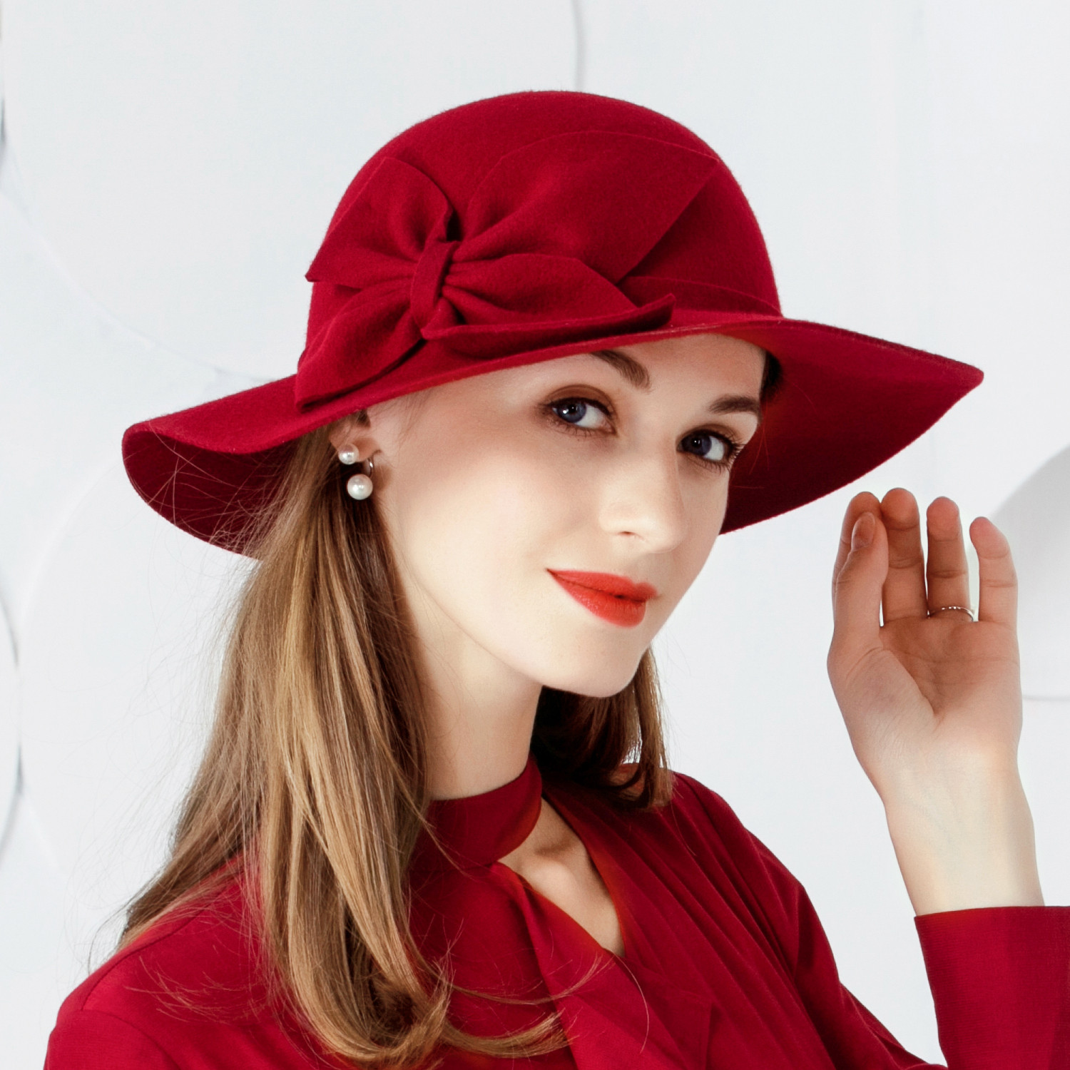 EE 秋冬上新大檐毛呢帽 时尚潮欧美休闲百搭羊毛帽子女红色