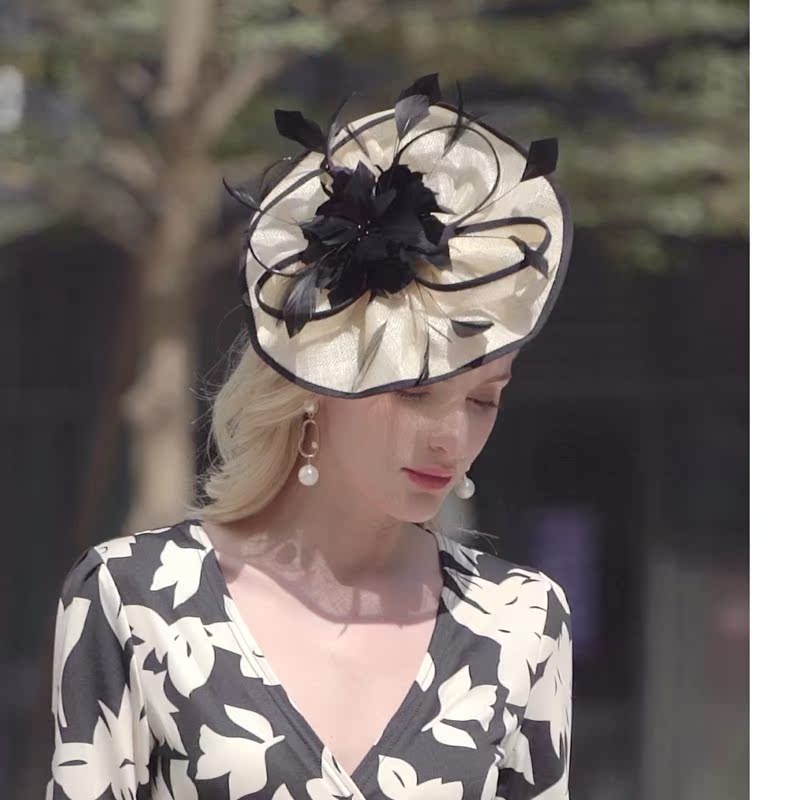 四季宴会优雅风木耳边亚麻小礼帽