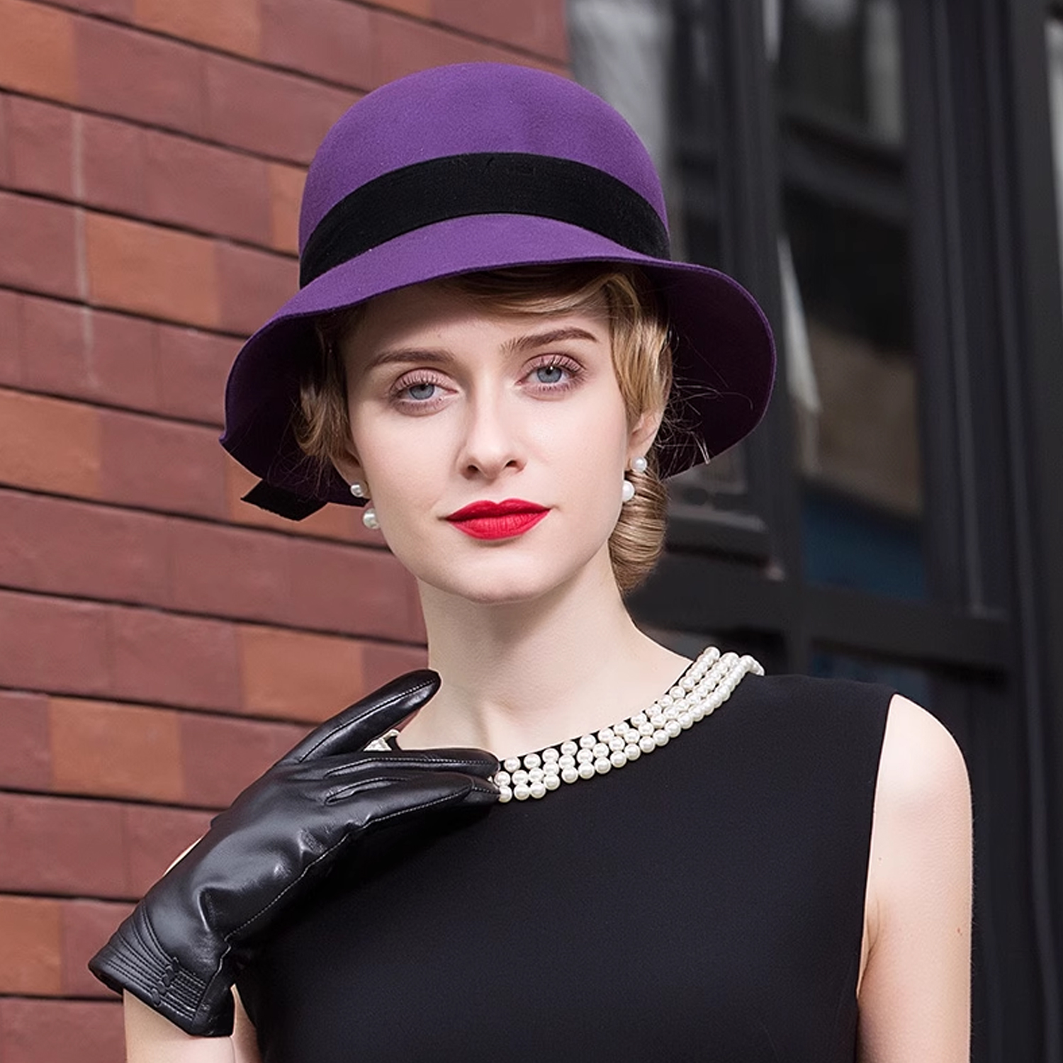 帽子秋冬英伦时尚女帽春秋女士蝴蝶结礼帽毛呢帽优雅羊毛帽秋季帽