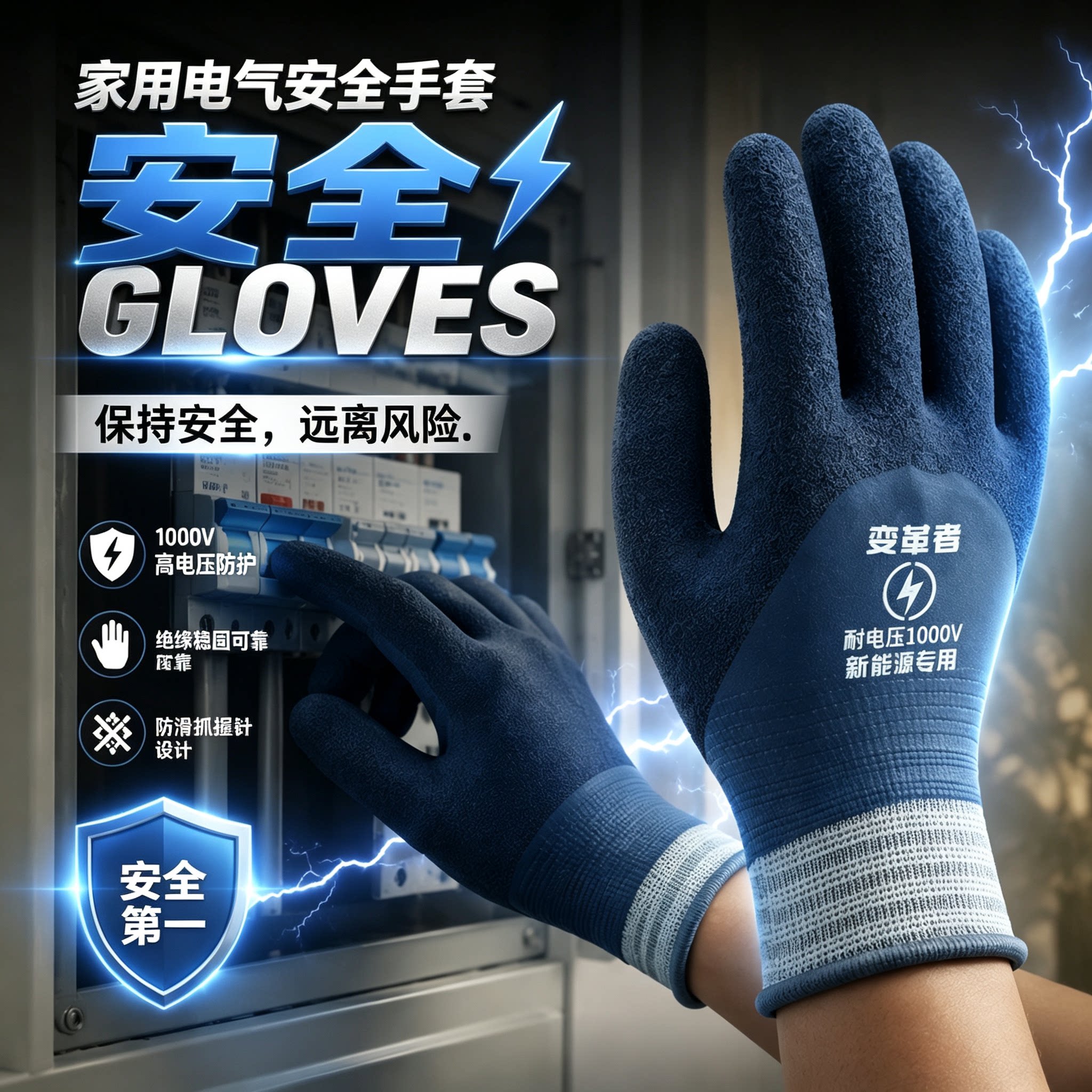 家用关电闸手套1000V绝缘防滑耐磨安全绝缘电工手套380伏透气舒适