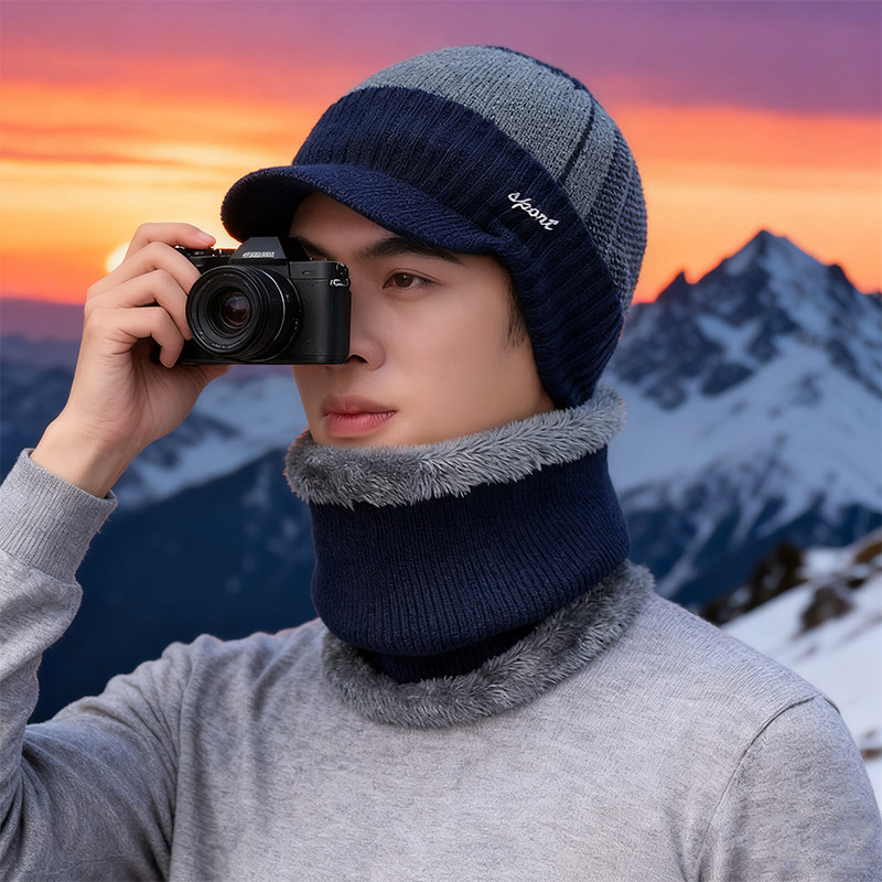 帽子男士冬季保暖毛线针织帽时尚潮新款棉帽骑车加绒男款包头冷帽