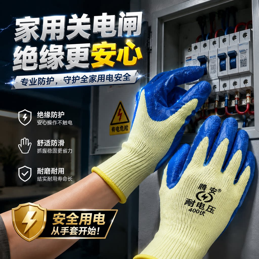 家用关电闸手套400V绝缘防滑耐磨安全绝缘电工手套380伏透气舒适