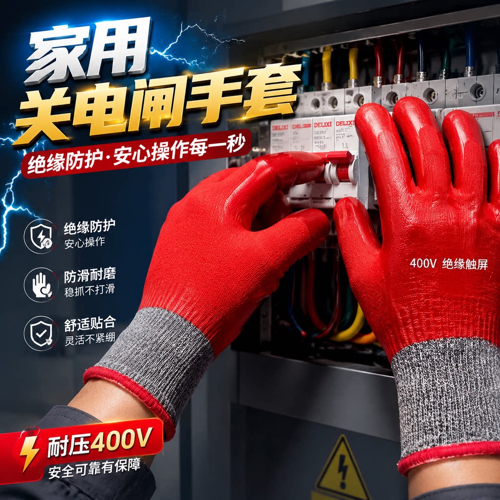 家用关电闸手套400V绝缘防滑耐磨安全绝缘电工手套380伏透气舒适