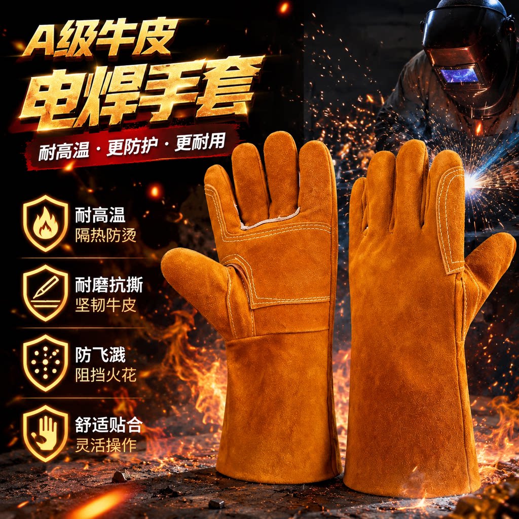牛皮电焊手套加长加厚焊工专用加托耐磨劳保焊接耐高温防烫手套