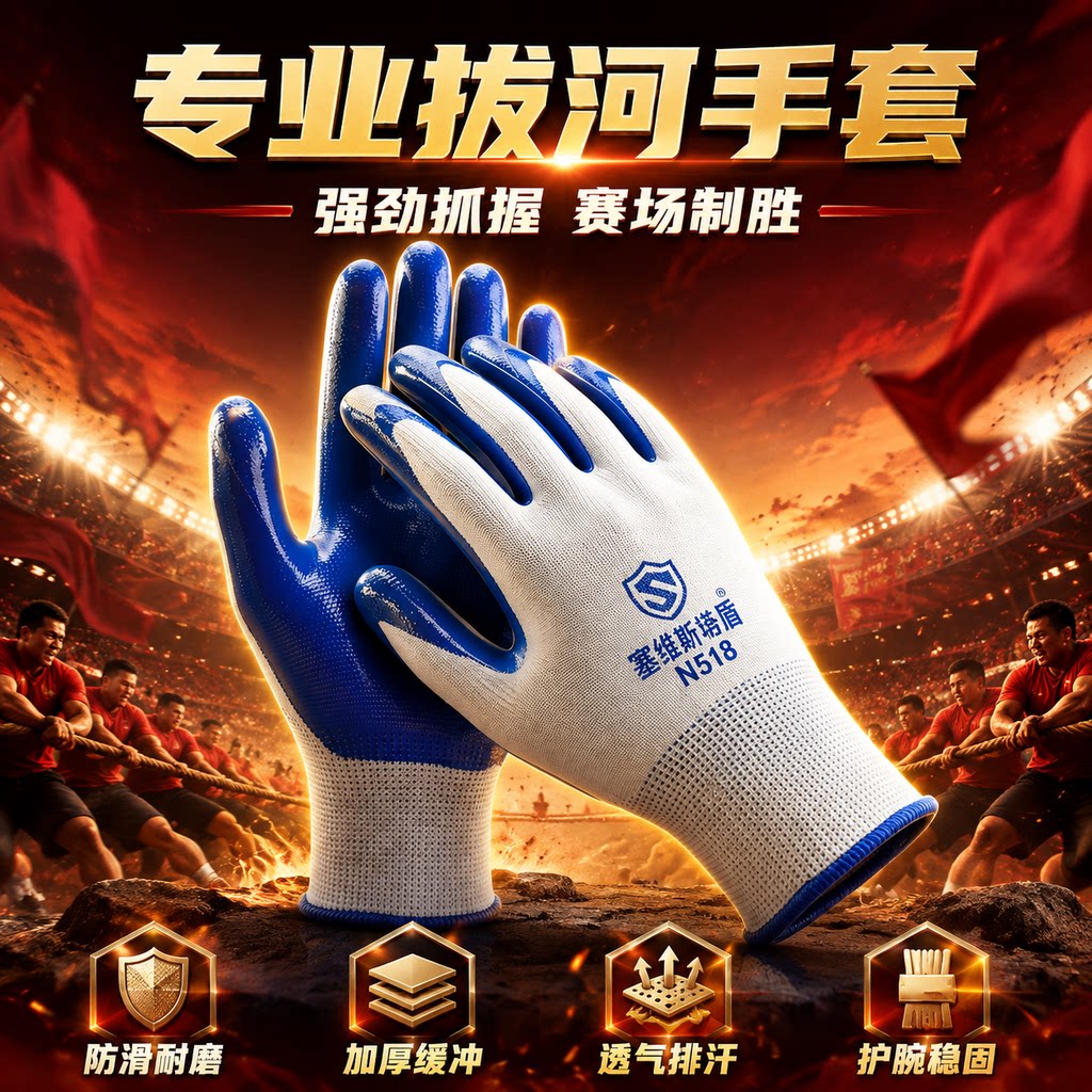 专业拔河手套成人比赛专用耐磨不烂全指防护防滑加厚乳胶劳保手套
