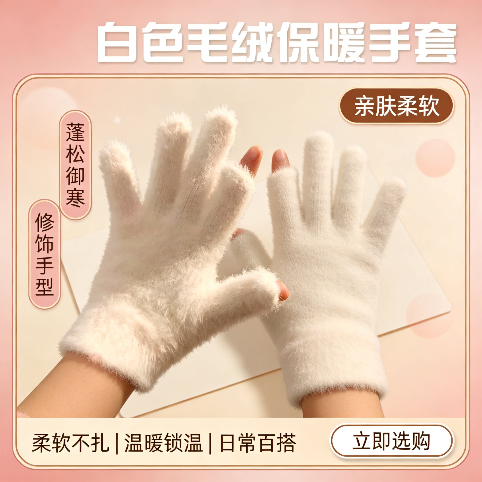 冬季仿兔毛手套露二指触屏加绒手套加厚保暖冬季学生防寒骑行手套