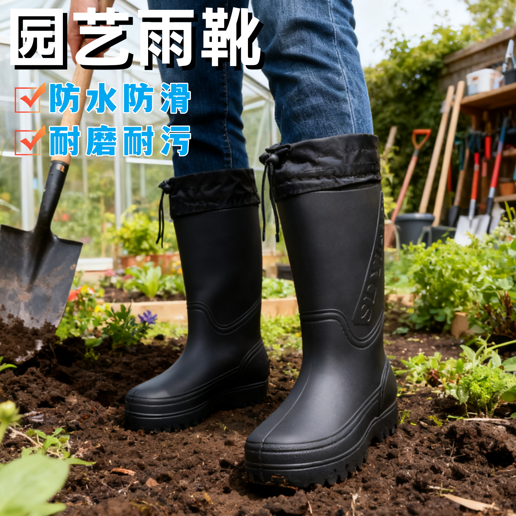 园艺专用雨靴防滑耐磨防水加绒种花加长耐油耐污户外种植挖土外穿,居家日用,雨鞋/雨靴,淘宝优惠券,粉丝福利购,淘宝优惠卷