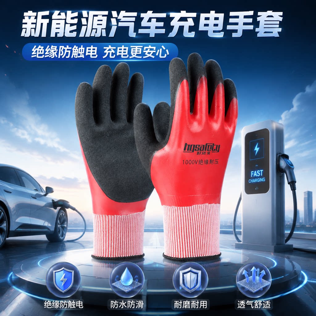 绝缘电工手套新能源汽车充电专用低压防触电防水耐用检查维修手套