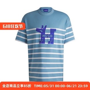 HugoBoss/雨果博斯男士夏季新款舒适圆领短袖T恤条纹休闲透气半袖
